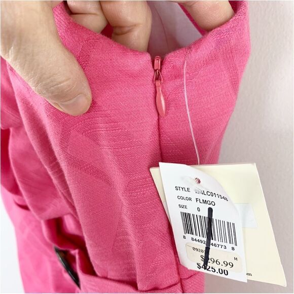 Milly New York Danielle Pink Ruffle Front‎ Belted Sheath Sz 0 - Picture 7 of 15